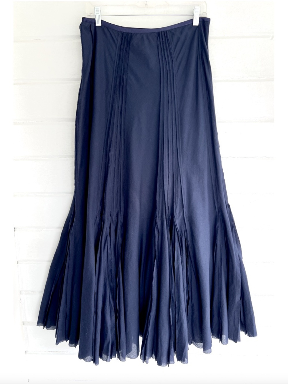 MARGARET O'LEARY Cotton Pleated Maxi Skirt w/Stretch Waist - Navy - L